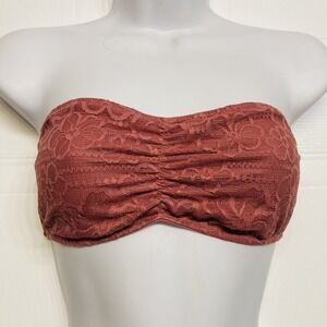 PINK Victoria's Secret Bandeau Medium Rosewood Lace Ruched Bralette Strapless